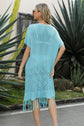 Double Take Eyelet Fringe Hem Longline Knit Cover Up