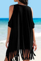 Fringe V-Neck Cold Shoulder Cover Up