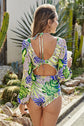 Cutout Printed Balloon Sleeve One-Piece Swimwear
