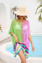 Contrast Scoop Neck Openwork Half Sleeve Cover Up