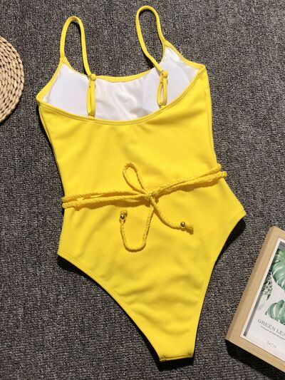 Ribbed Tie Waist One-Piece Swimsuit