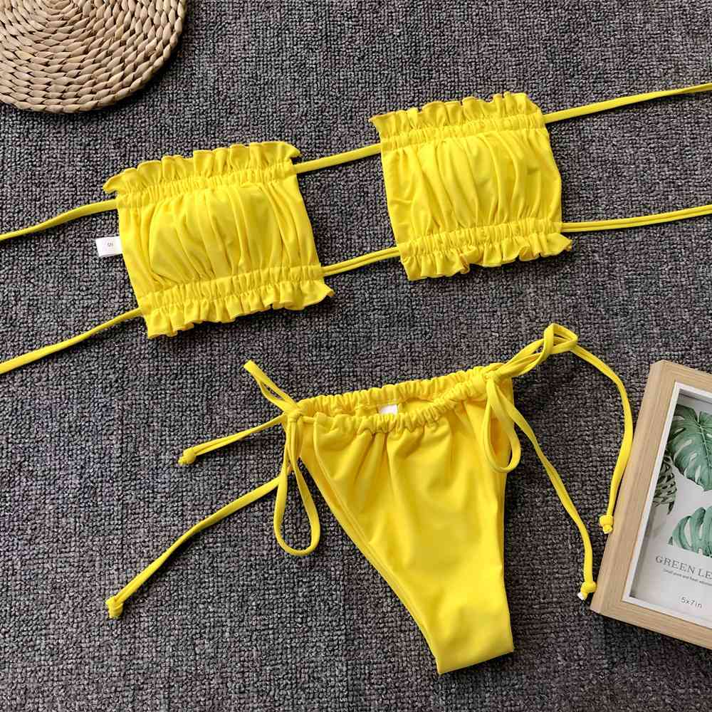 Frill Trim Ruched Bikini Set