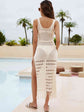 Fringe Hem Drawstring Waist Split Cover Up Dress